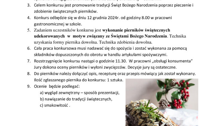 Szkolny Konkurs ,,BOŻONARODZENIOWY PIERNIK,,