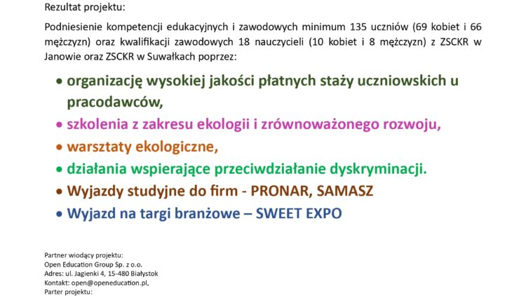 „Kształcimy zawodowo! Staże i współpraca z pracodawcami drogą do sukcesu”