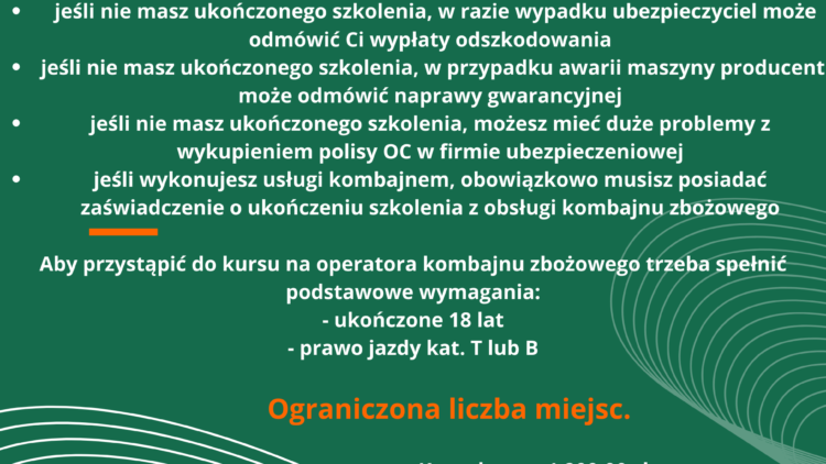 Kurs operatora kombajnów zbożowych